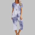 thumbnail image 1 of Liquidation Aujourd'hui Iumwxz Pyjamas Décontractés Fluides Ensembles Femmes Tenues d'Été Teinture sur Nœuds Graphique Col Rond Manches Courtes Taille Élastique Pantalons Courts Ensembles pour Femmes Vacances, 1 of 6