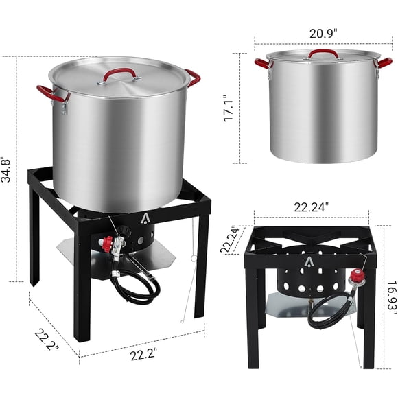OUYAWEI 100QT Turkey Deep Fryer 10QT Fish Fryer Kit Aluminum Seafood Boiler Propane Burner Stand 20Lb Turkey