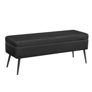 VASAGLE EKHO Collection - Storage Ottoman Bench, Entryway Bedroom Bench, 15 Gallons, Synthetic Leather with Stitching, Mid-Century Modern, Safety Hinges, Loads 660 lb, Ink Black