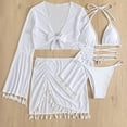 thumbnail image 2 of HKEJIAOI Halter Triangle String Swimsuit Solid Bathing Suits with Tassel Cover-up Set White L, 2 of 9