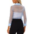 thumbnail image 3 of INSPIRE CHIC Women's Button-Front Point Collar Mesh Sheer Long Sleeve Shirt Tops M Light Blue, 3 of 6