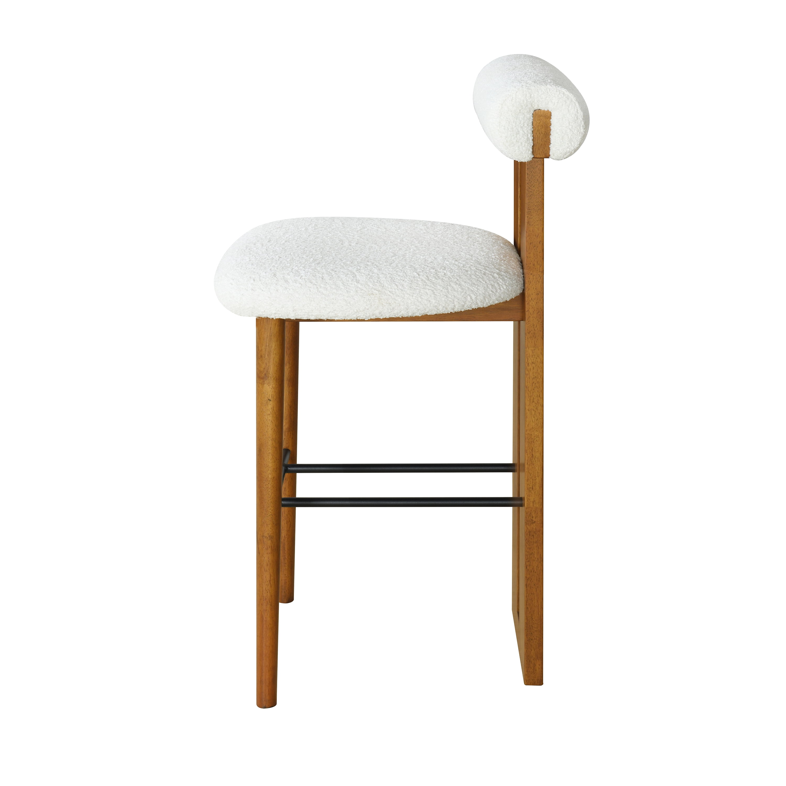 Tabourets de bar modernes Renée de Noble House (lot de 2), siège rembourré ivoire, noyer + blanc