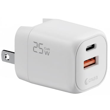 OXAA 25W 2-Port USB GaN Fast Wall Charger USB C & A  - Compact PD 3.0 Power Adapter for iOS & Android Devices