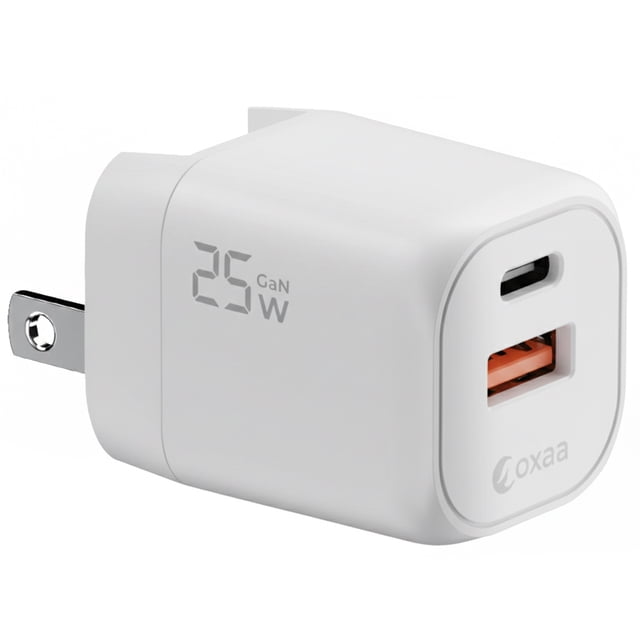 OXAA 25W 2-Port USB GaN Fast Wall Charger USB C & A - Compact PD 3.0 Power Adapter for iOS & Android Devices