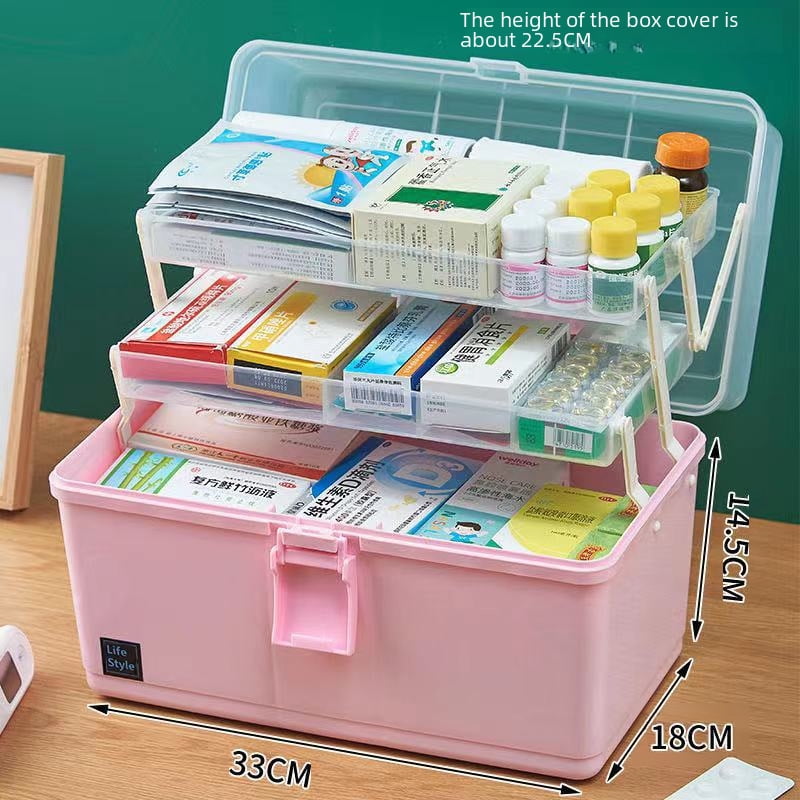 Large-Capacity Pink Extra-Large First Aid Kit: Multi-Tier Medical Storage Box with Durable Plastic Construction for Home, Office, and Travel – Organize Emergency Medications, Over-the-Counter Drugs,