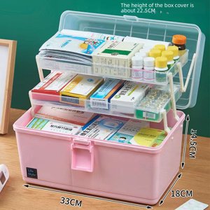 Large-Capacity Pink Extra-Large First Aid Kit: Multi-Tier Medical Storage Box with Durable Plastic Construction for Home, Office, and Travel – Organize Emergency Medications, Over-the-Counter Drugs,