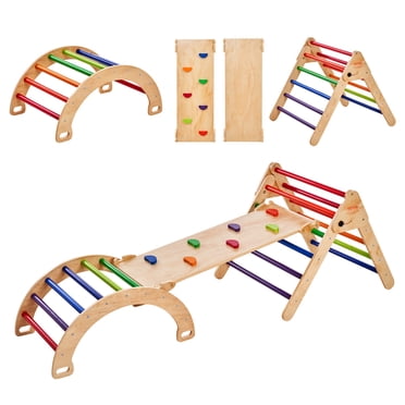 VEVOR Ensemble Triangle Pikler 5-en-1 Jouets d'Escalade Montessori Tout-Petits Grand Coloré