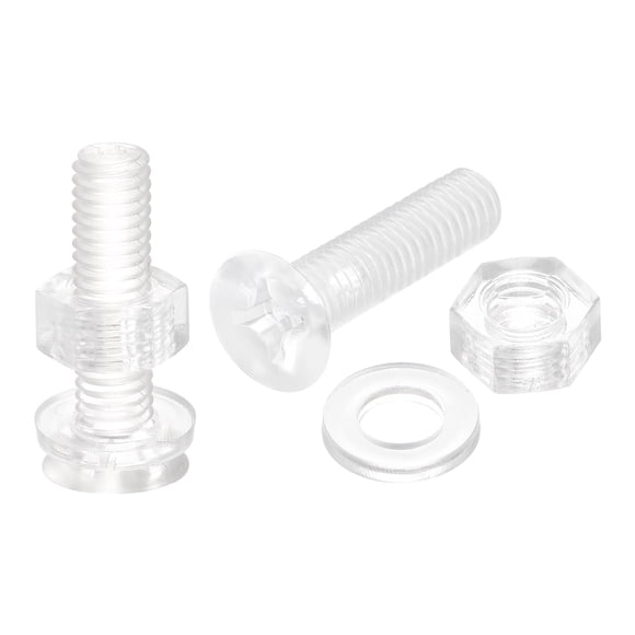 Unique Bargains M6 x 25mm Plastic Phillips Machine Screws with Nuts and Flat Washers, PC Flat Head Machine Bolts 20 Sets