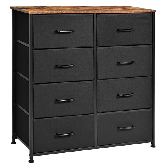 SortWise 8 Drawer Dresser for Bedroom, Wood Top and Steel Frame, Storage Tower Chest Organizer Nightstand with Adjustable Feet, Black