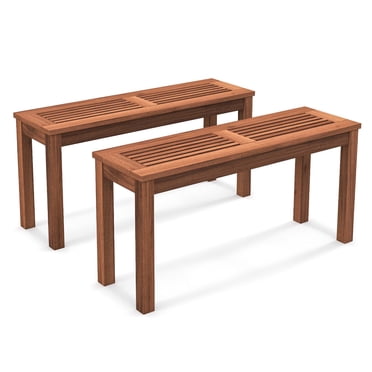 Costway Banc de Patio Sans Dossier 2 Pcs Banc de Salle à Manger Extérieur 2 Places Bois Massif Cour Arrière