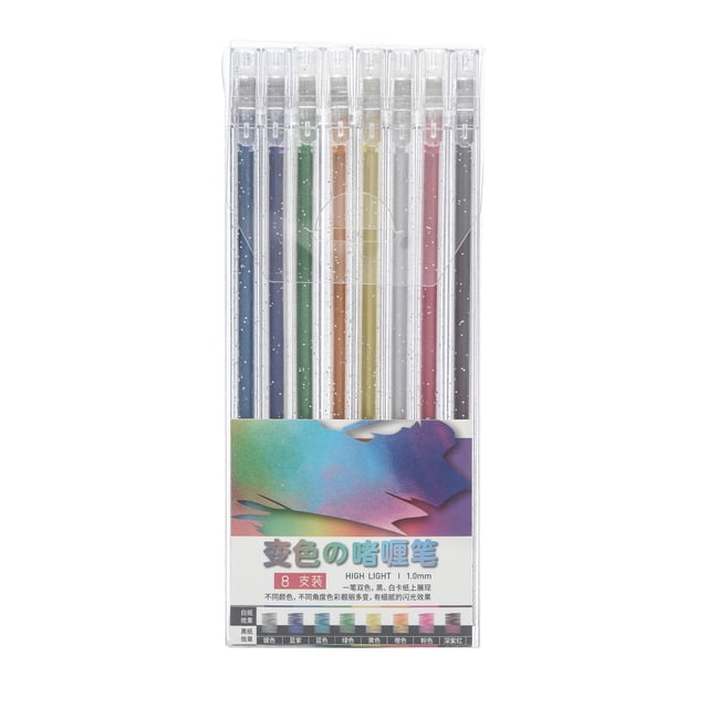 Amdohai 8 Color Glitter Gel Pen Set Colored Pen Color Changing Flash Marker for Office School