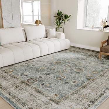 SIXHOME 5'x7' Vintage Green Floral Area Rug, Non-Slip Washable Carpet for Living Room, Bedroom, or Playroom – Soft Indoor Floor Mat