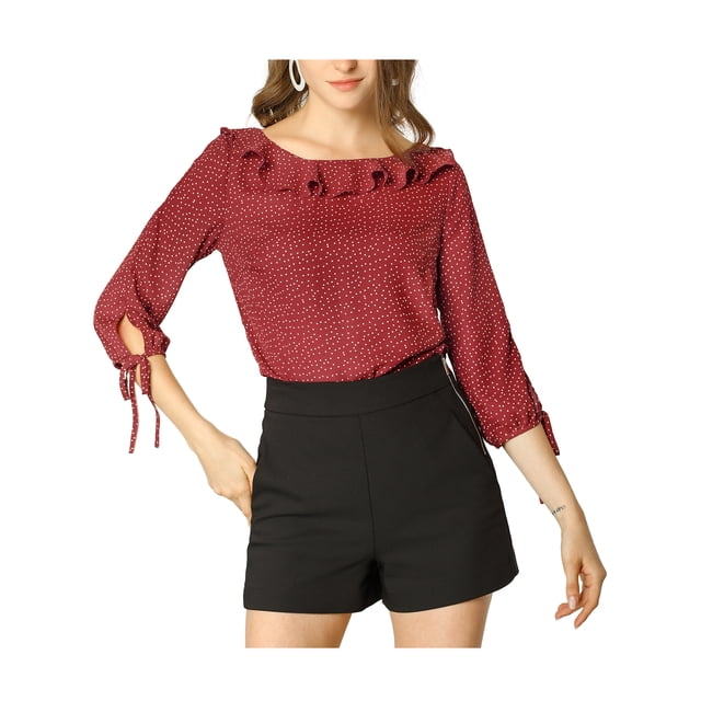 INSPIRE CHIC Blouse à Pois d'Été Transparente pour Femme à Col Volanté, Manches Mi-Longues