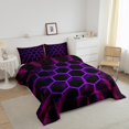 thumbnail image 3 of Erosebridal Chic Honeycomb Bedding Queen Comforter Set, Purple Down Comforter, Abstract Geometry Decor, Reversible 3-Piece, 3 of 8