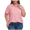 thumbnail image 2 of Timegard Hauts pour Femmes Grande Taille Col à Revers Col en V Manches Courtes T-Shirts Basiques Confortables Hauts Décontractés Amples, 2 of 8