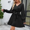 thumbnail image 4 of Gspmoly Robe pour Femmes, Robe Décontractée pour Femmes à Manches Longues, Couleur Unie, Col en V, Jupe Courte, Robe de Cocktail, Cadeaux de Vacances, 4 of 7