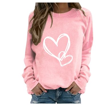 Rbaofujie Chandails à Capuchon pour Filles Femmes Mode Décontractée Imprimé Col Rond Ample Manches Longues T-shirt Hauts Blouse Rose Mignons Chandails