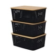 thumbnail image 2 of DOLITY 3x Storage Bins with Bamboo Lids Storage Basket for Tabletop Kitchen Cabinet Black, 2 of 9
