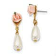 thumbnail image 1 of Gold-tone Porcelain Rose/Simulated Pearl Post Dangle Earrings BF169, 1 of 2
