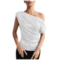thumbnail image 1 of 2025 one Shoulder Sequin Sparkly T Neck Tops for Women Tops for Women Ruched Compression Shirts for Women Long Sleeve Asymmetrical Glitter Tops Slimming Flowy Tops for Women Party, 1 of 6