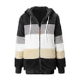 thumbnail image 4 of zanvin Womens Winter Fuzzy Fleece Jacket Hooded Color Block Patchwork Cardigan Drawstring Coat Oversized Outerwear with Pockets,Black, 4 of 5