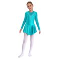 thumbnail image 3 of Miaeowve Kids Girls Figure Skating Dress Rhinestone Mesh Irregular Ballet Dan Dress Performance Dancewear Lake Green 12, 3 of 7