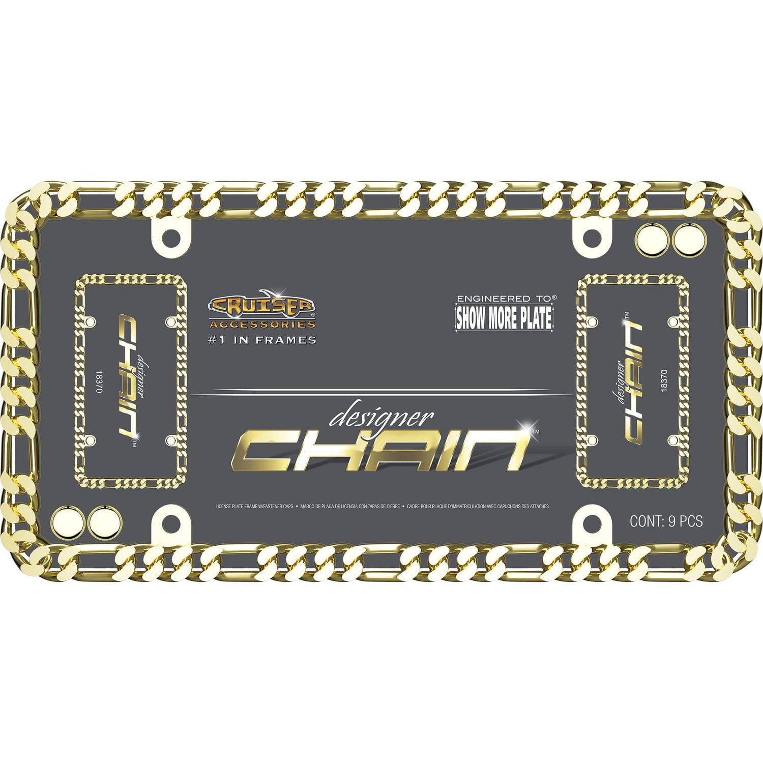 Cruiser Accessories Designer Gold Chain License Plate Frame, with Fastener Caps