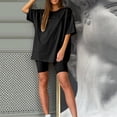 thumbnail image 4 of Ketyyh-chn99 Ensemble Détente 2 Pcs pour Femmes Shorts en Lin Femme Manches Courtes Col Rond Pyjama Tenue de Nuit Ensemble 2 Pcs Noir,P, 4 of 5