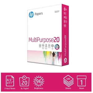 HP Multipurpose20 Papier à imprimer, 8.5" x 11", 20 Lb, 96 C'est brillant. 500 Feuilles par colis