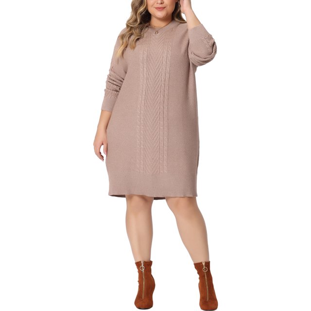 Robe Chandail Grande Taille GRACE & GRANDEUR pour Femmes à Manches Longues en Tricot, Chandail Court, Robes Chandail Armée 1X Kaki