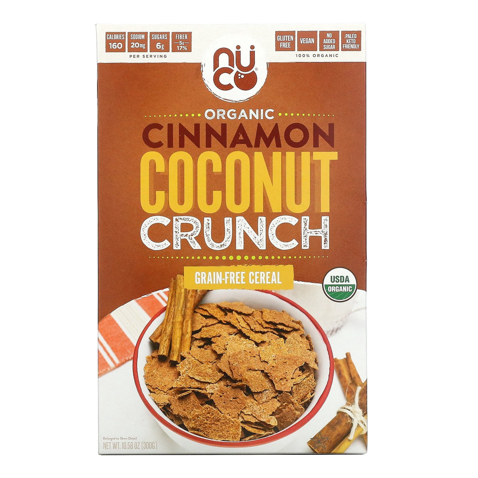 NUCO Certified Organic Grain and Gluten Free Coconut Crunch Cereal - Cinnamon, 300g