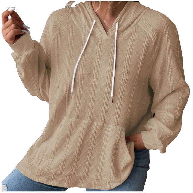 cfhntfmh Womens Hoodies Fall Fashion 2024 Drawstring Sweatshirts Pullover Long Sleeve Solid Color Fall Outfits