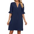 thumbnail image 1 of Robes Formelles pour Femmes Col en V à Volants Manches 1/2 Robe Midi Élégante Été Tenue de Bureau Décontractée Robe Courte Unie, 1 of 6