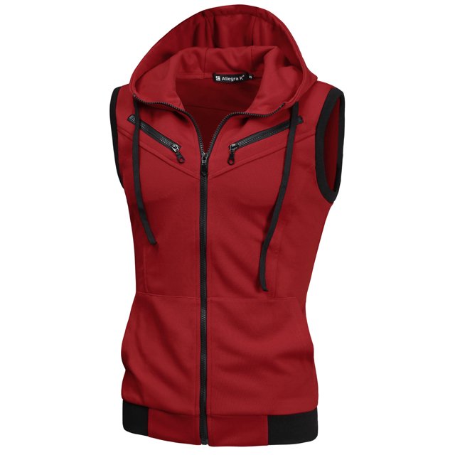 INSPIRE CHIC Men's Kangaroo Pocket Zip Up Drawstring Hoodie Vest