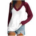 thumbnail image 2 of EQWLJWE Hauts à Manches Raglan pour Femmes Grande Taille à Blocs de Couleur Col en V Raglan Chandails à Manches Longues Décontractés d'Automne Chandails de Fête à Manches Raglan, 2 of 4