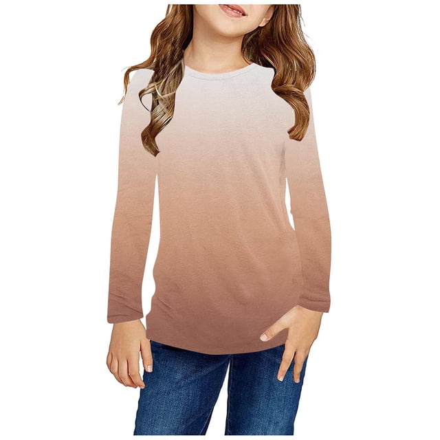 RXIRUCGD Chemises à Manches Longues pour Filles, Col Rond Mignon, Blouses Décontractées Habillées, Marron, Taille : 9 Ans