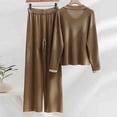 thumbnail image 4 of Yuyuzo Womens Ribble Knit Fall 2 Piece Sets Long Sleeve Lapel V Neck Shirts with Straight Leg High Waisted Pants, 4 of 7