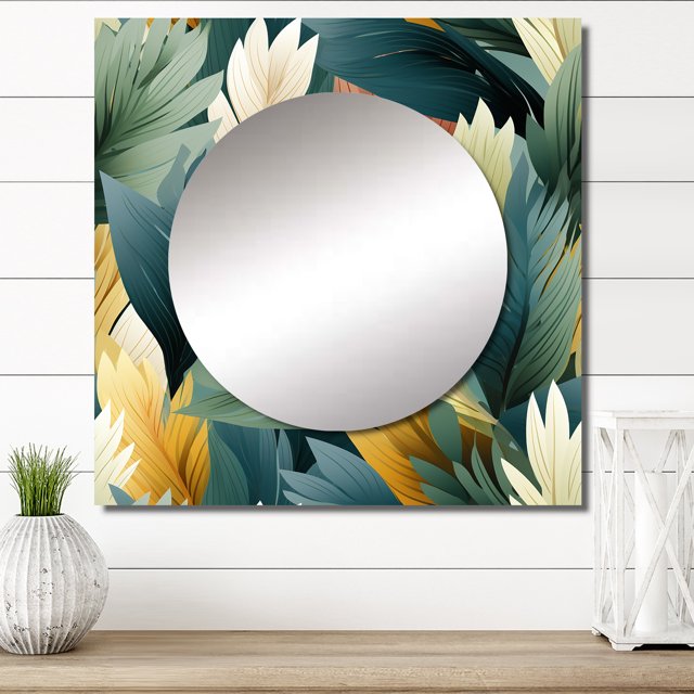 Designart "Lush Rainforest Rhythms I" 0 Square Mirror For Wall Decor - Large Beige Square Mirror Printed Wall Decor - Tropical Square Living Room Mirror