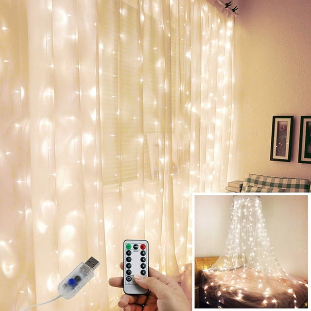 CNKOO 300LED 3x3Meter Curtain Strings Light USB 8-Mode Fairy Lamp with Remote Control