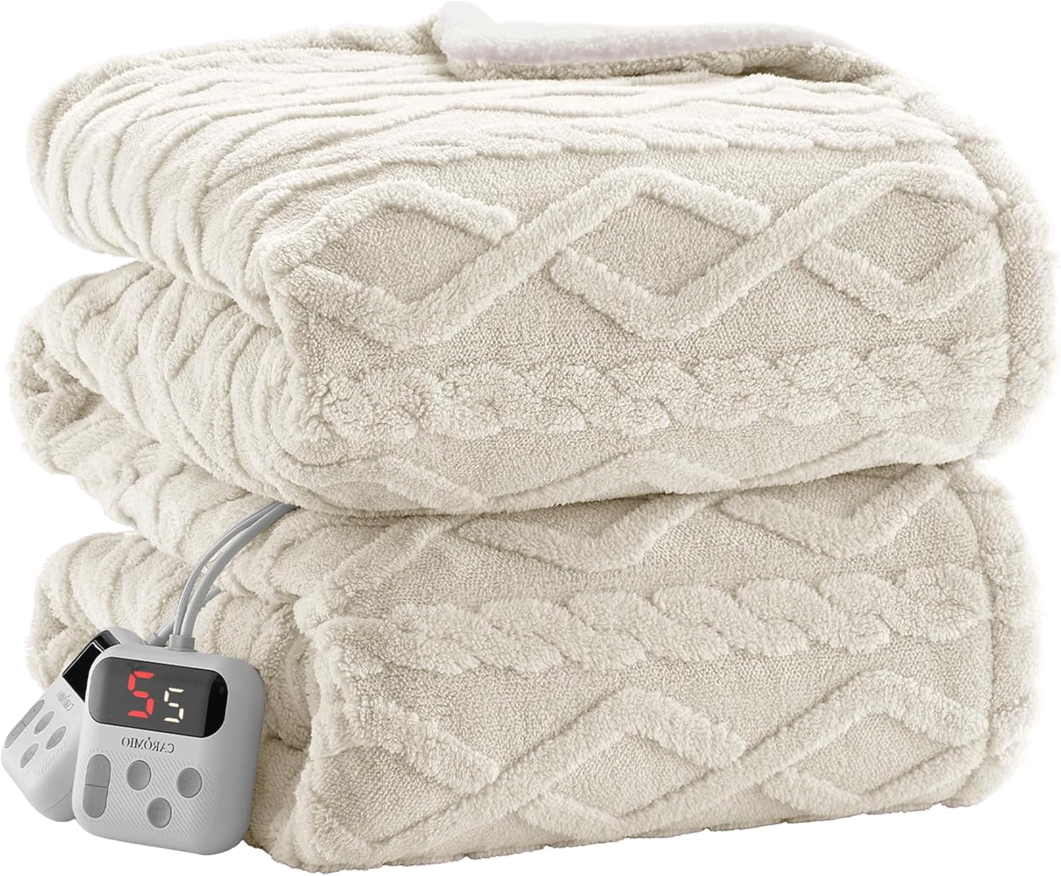QinaQin 84x90-Inch Machine-Washable Electric Blanket Dual Control Premium Sherpa California Queen Size White