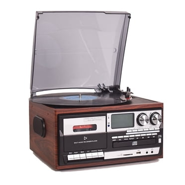 Vinyl record player with speaker 3 Speed Vinyl Record Player Vintage Turntable Bluetooth-compatible CD Cassette Player Speaker AM/FM Radio USB Recorder