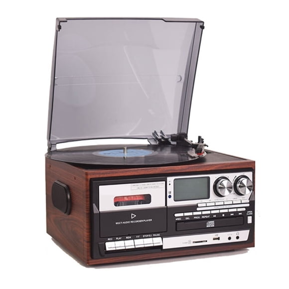 Vinyl record player with speaker 3 Speed Vinyl Record Player Vintage Turntable Bluetooth-compatible CD Cassette Player Speaker AM/FM Radio USB Recorder