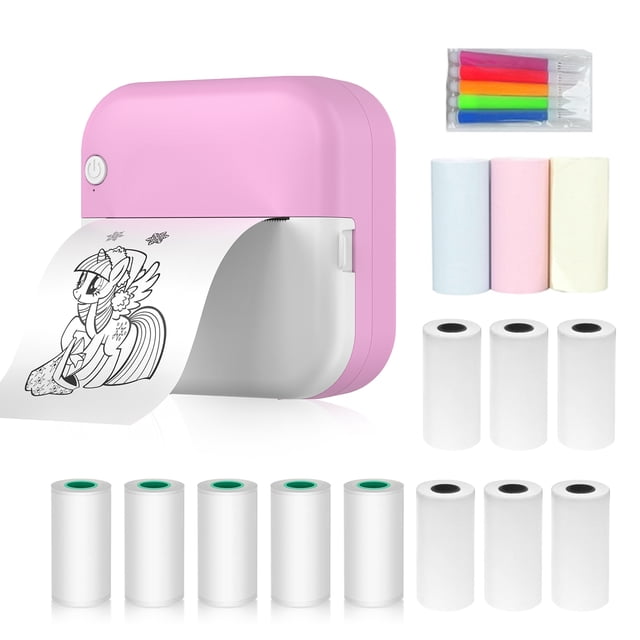 Mini Pocket Printer M3 - 2-Inch Thermal Printing Device with 200dpi Resolution, Includes 6 Rolls of Thermal Paper, 5 Self-Adhesive Rolls, 3 Color Rolls & 5 Markers, Compact Design & Built-in Battery,