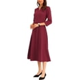 thumbnail image 4 of INSPIRE CHIC Robe de Travail pour Femme Ligne A Manches 3/4 Robe Midi Élégante TP Bourgogne, 4 of 6