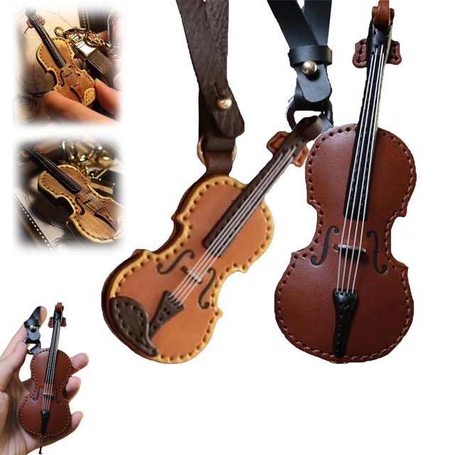 Crafted Leather Violin & Keychain Miniature Musical Instrument Keychain Style Leather Keychain
