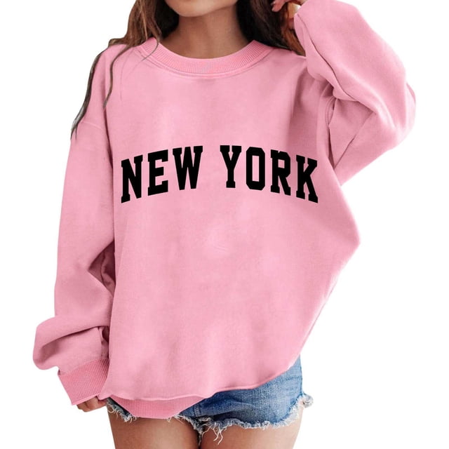 MIASHUI Chandail en Molleton pour Filles Hauts Imprimés Lettres Pull Col Rond, Rose, 6-7 Ans