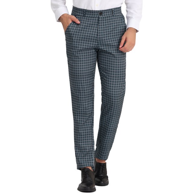 INSPIRE CHIC Pantalon à Carreaux pour Homme, Léger, Coupe Régulière, devant Plat, 30, Gris Foncé