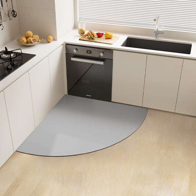 Fan Shaped Solid Color Floor Mats, Diatom Mud Water Oil Absorbent Wipeable Mat, Kitchen Bathroom Non-Slip Carpet, Wear-Resistant, Easy Cleaning, Versatile Use