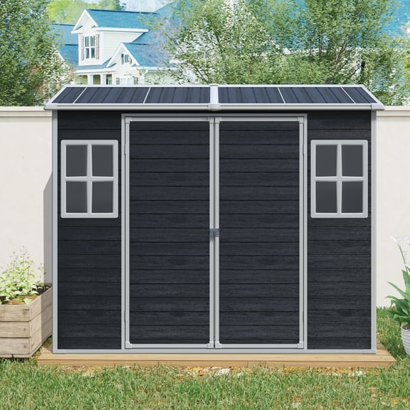 Remise de Rangement Extérieure 8 Pi X 4 Pi avec Deux Fenêtres et Double Porte, Remise en Plastique avec Plancher pour Jardin, Patio, Cour, Pelouse, Noir