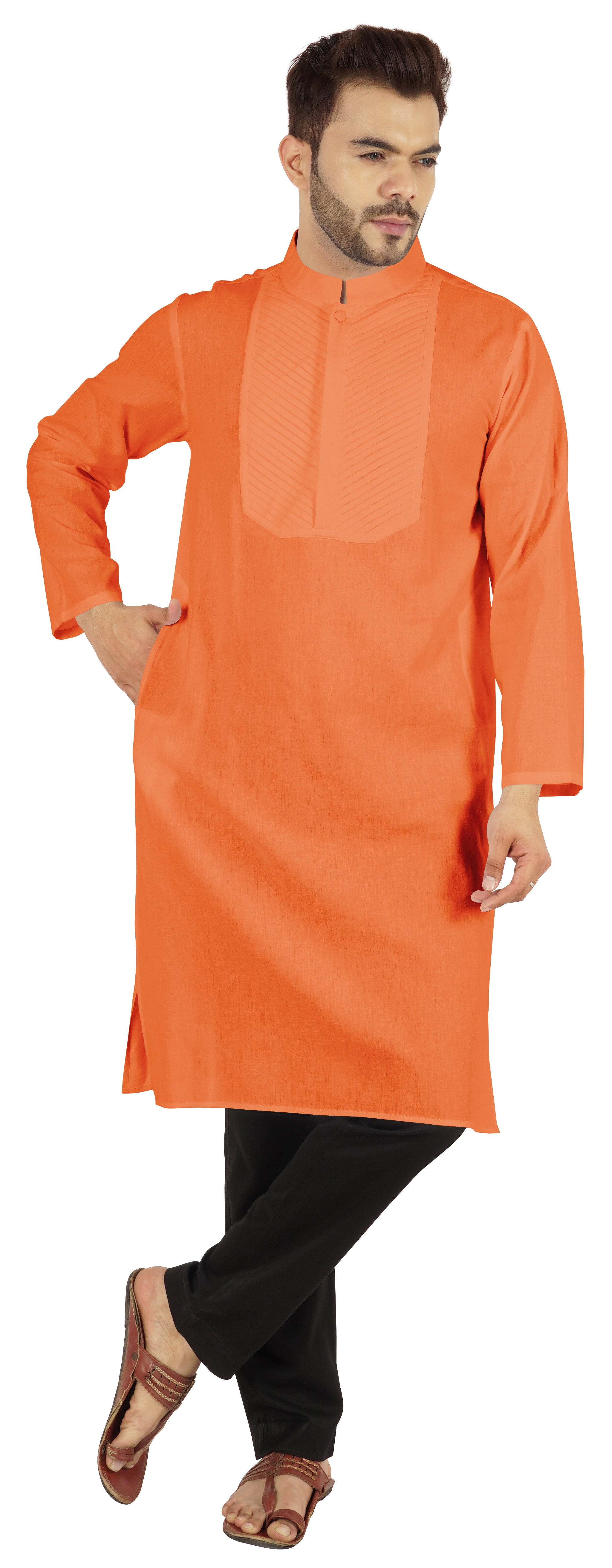 Atasi Indian Solid Kurta Pajama Set For MensMandarin Collar Casual Long-Wear Kurta
